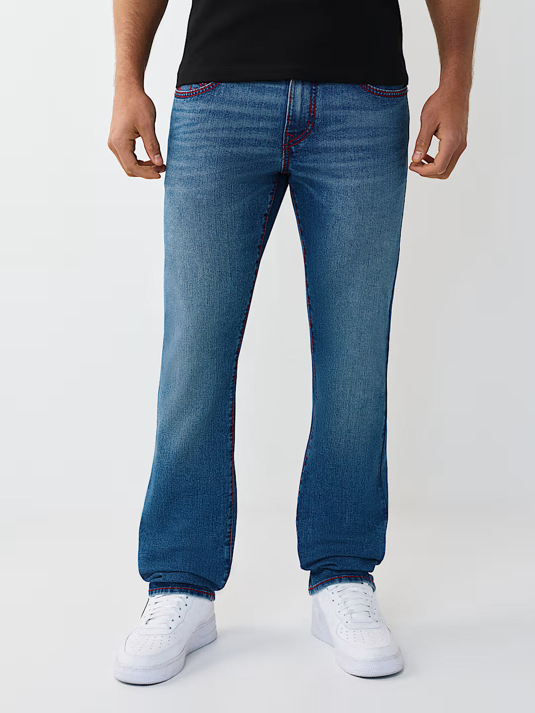 True Religion Blue Solid Straight Fit Stretchable Big T Ricky Jeans