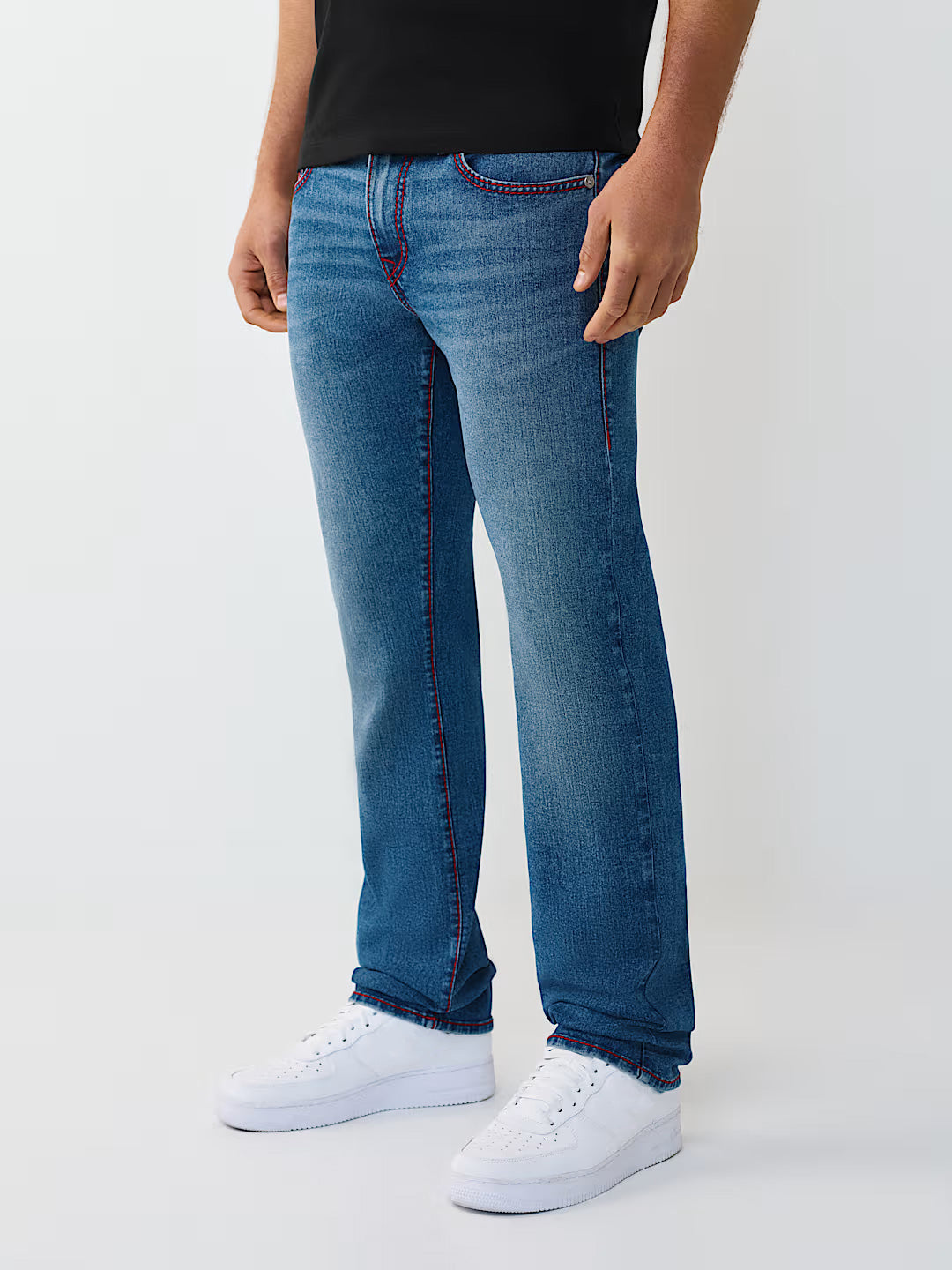 True Religion Blue Solid Straight Fit Stretchable Big T Ricky Jeans