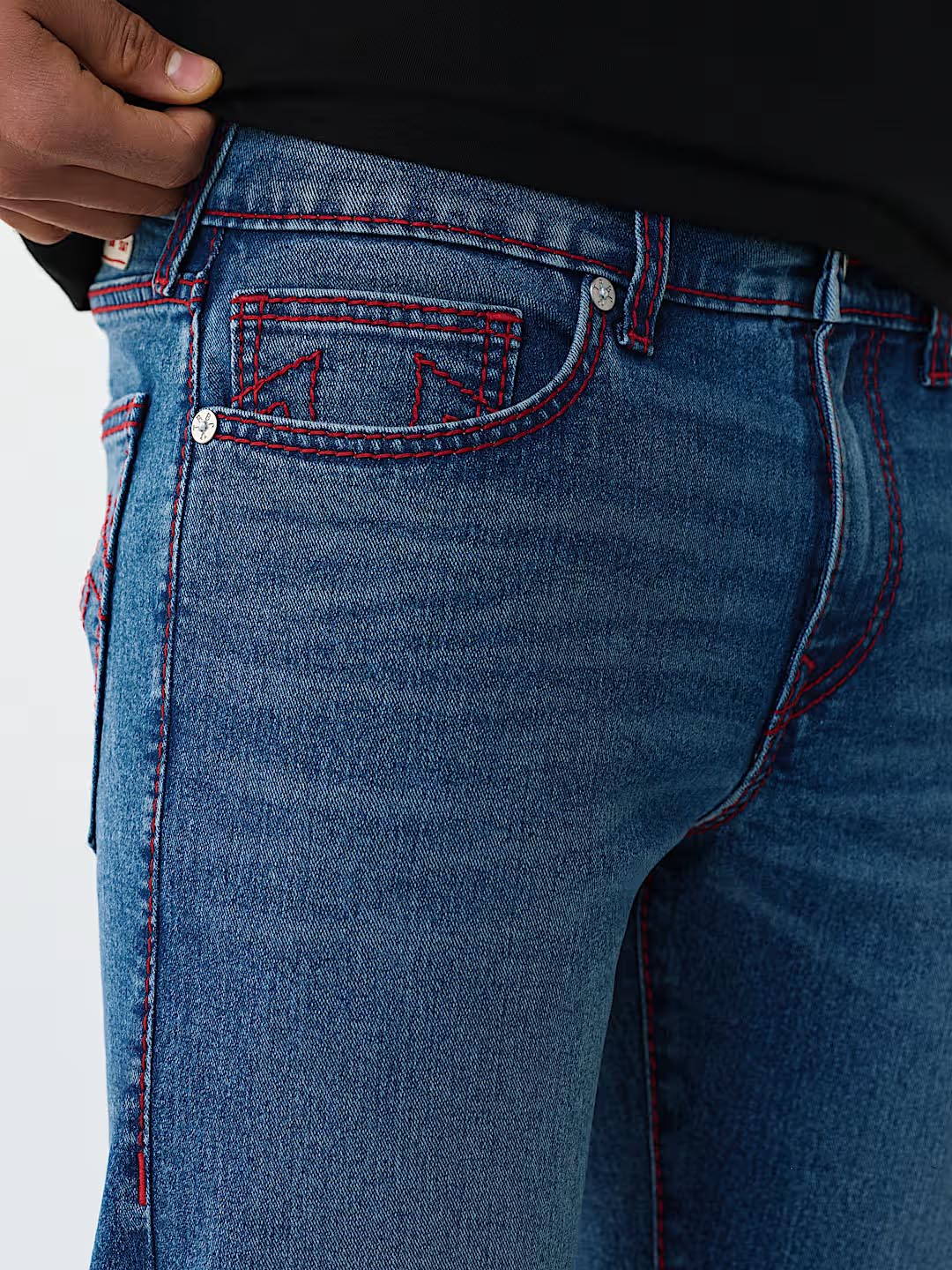 True Religion Blue Solid Straight Fit Stretchable Big T Ricky Jeans