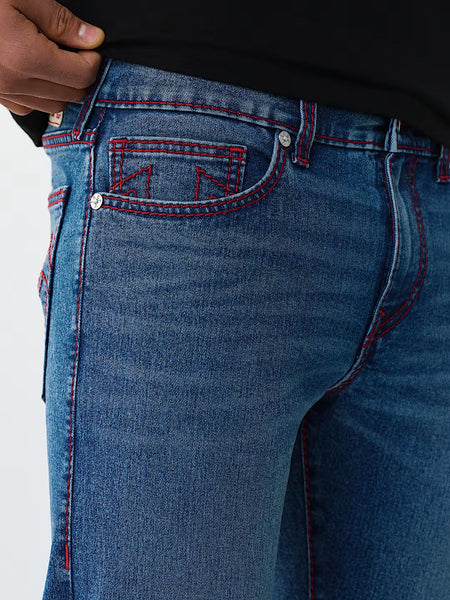 True Religion Blue Solid Straight Fit Stretchable Big T Ricky Jeans