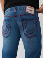 True Religion Blue Solid Straight Fit Stretchable Big T Ricky Jeans