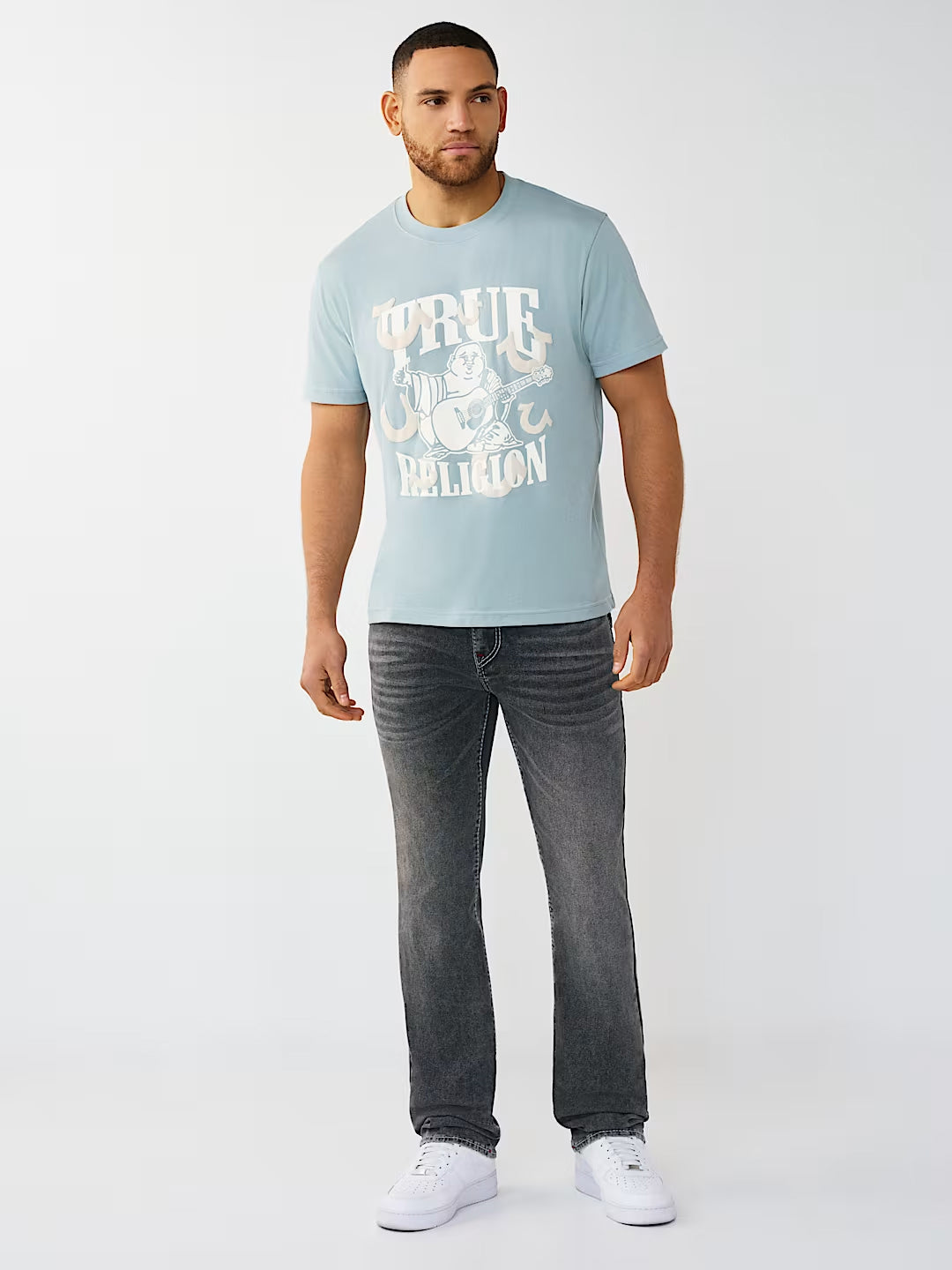 True Religion Grey Solid Straight Fit Stretchable Big T Ricky Jeans