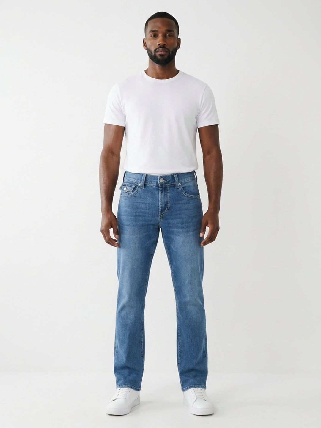 True Religion Men Blue Solid Straight Fit Big T Ricky Jeans