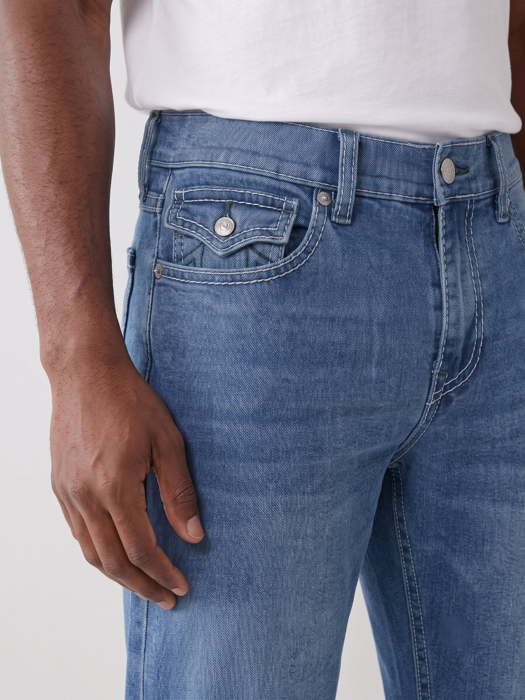 True Religion Men Blue Solid Straight Fit Big T Ricky Jeans