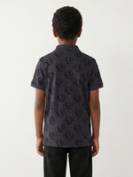 True Religion Boys Black Printed Regular Fit Pure Cotton Polo T-Shirt