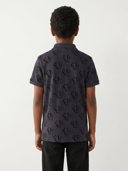 True Religion Boys Black Printed Regular Fit Pure Cotton Polo T-Shirt