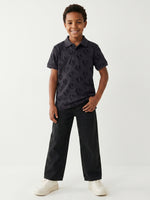 True Religion Boys Black Printed Regular Fit Pure Cotton Polo T-Shirt