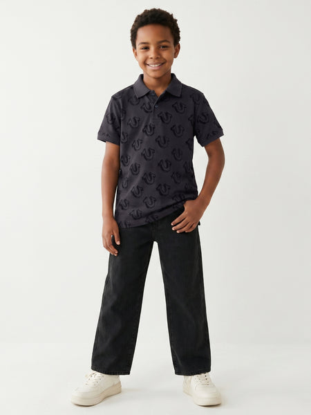 True Religion Boys Black Printed Regular Fit Pure Cotton Polo T-Shirt