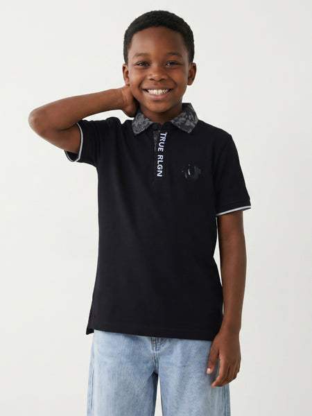 True Religion Boys Black Solid Regular Fit Polo T-Shirt