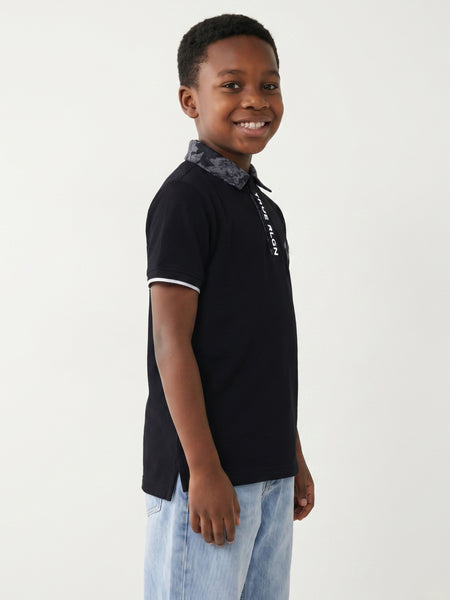 True Religion Boys Black Solid Regular Fit Polo T-Shirt