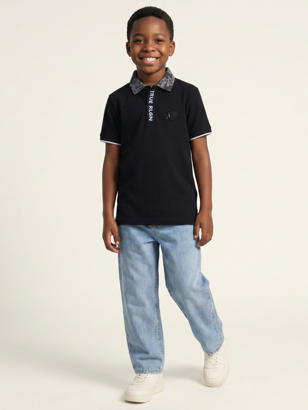 True Religion Boys Black Solid Regular Fit Polo T-Shirt