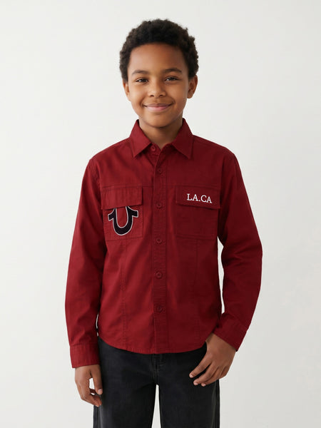True Religion Boys Red Solid Regular Fit Pure Cotton Shirt
