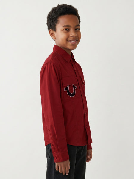 True Religion Boys Red Solid Regular Fit Pure Cotton Shirt