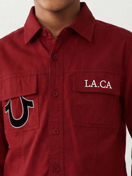 True Religion Boys Red Solid Regular Fit Pure Cotton Shirt