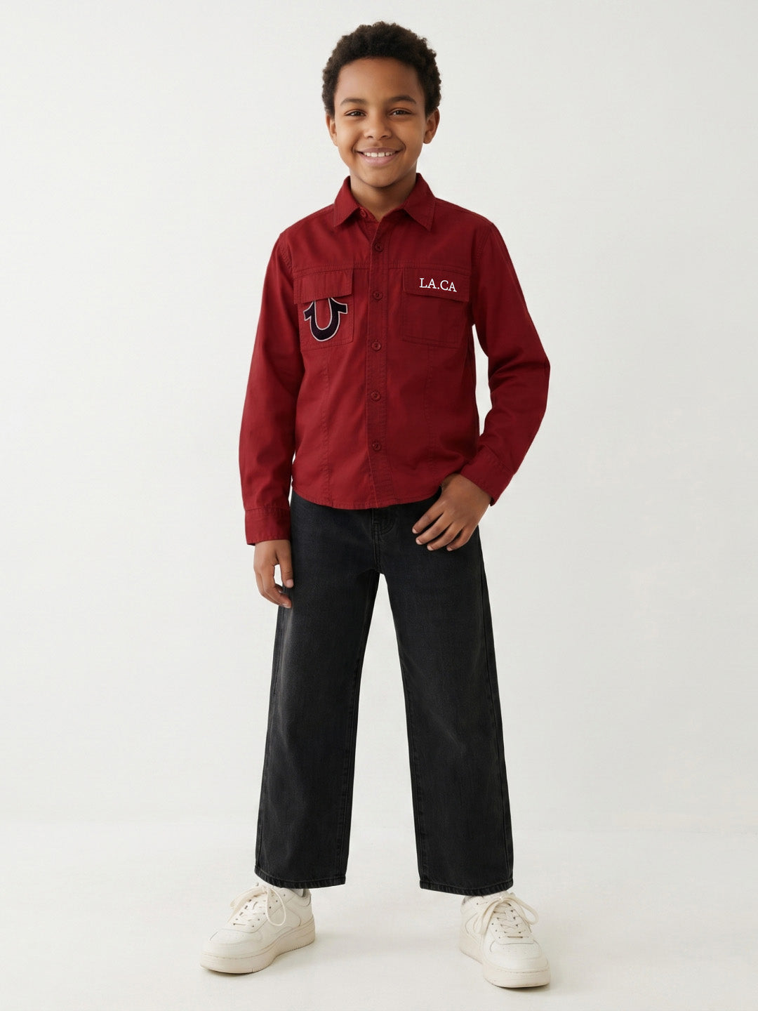 True Religion Boys Red Solid Regular Fit Pure Cotton Shirt