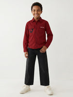 True Religion Boys Red Solid Regular Fit Pure Cotton Shirt