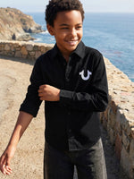 True Religion Boys Black Solid Regular Fit Pure Cotton Shirt