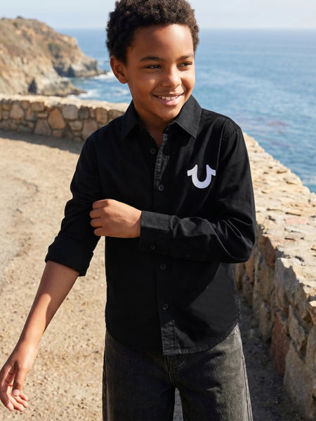 True Religion Boys Black Solid Regular Fit Pure Cotton Shirt