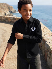 True Religion Boys Black Solid Regular Fit Pure Cotton Shirt