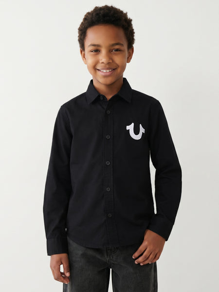 True Religion Boys Black Solid Regular Fit Pure Cotton Shirt