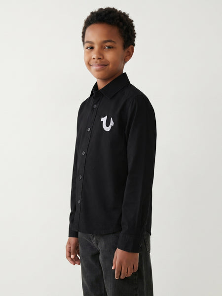 True Religion Boys Black Solid Regular Fit Pure Cotton Shirt