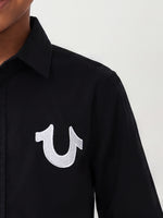True Religion Boys Black Solid Regular Fit Pure Cotton Shirt