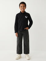 True Religion Boys Black Solid Regular Fit Pure Cotton Shirt