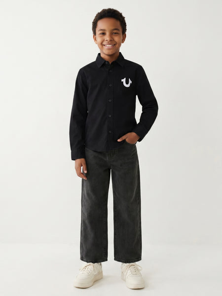 True Religion Boys Black Solid Regular Fit Pure Cotton Shirt