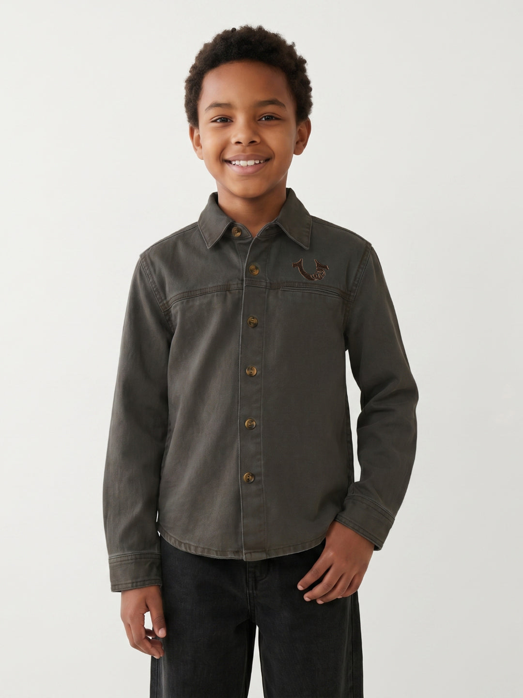 True Religion Boys Green Solid Regular Fit Pure Cotton Shirt