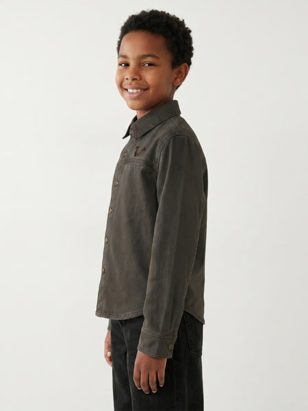 True Religion Boys Green Solid Regular Fit Pure Cotton Shirt