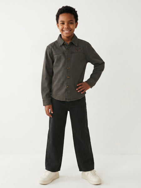 True Religion Boys Green Solid Regular Fit Pure Cotton Shirt