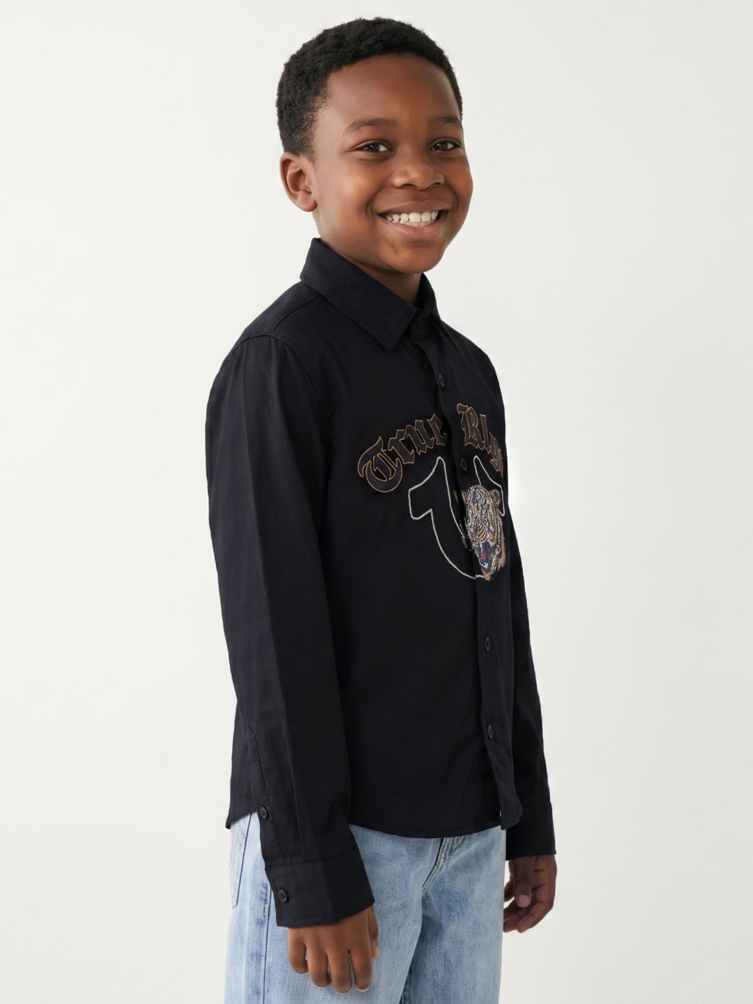 True Religion Boys Black Solid Regular Fit Shirt