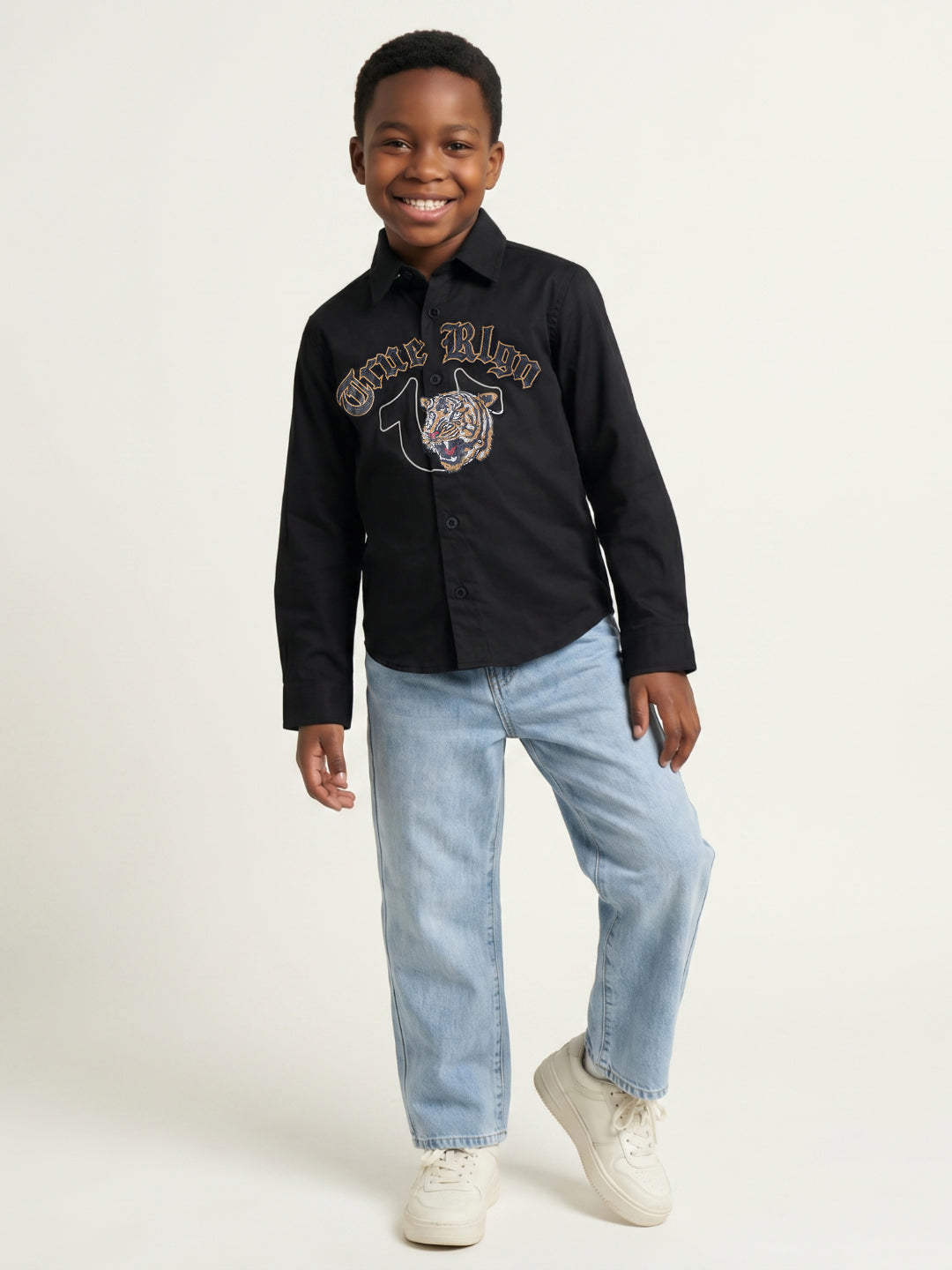 True Religion Boys Black Solid Regular Fit Shirt