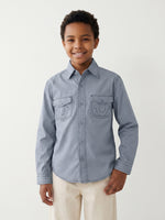 True Religion Blue Cotton Solid Boys Regular Fit Shirt