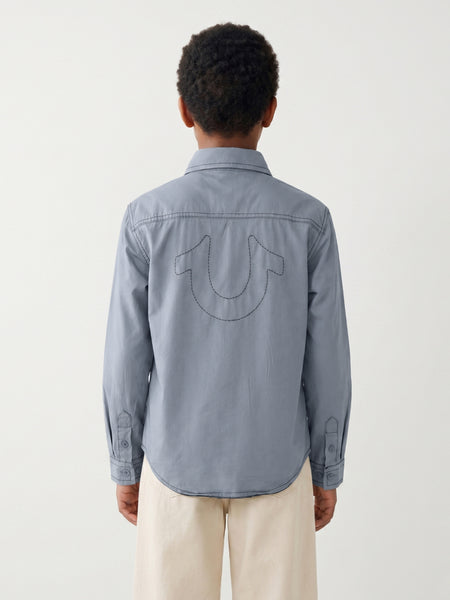 True Religion Blue Cotton Solid Boys Regular Fit Shirt