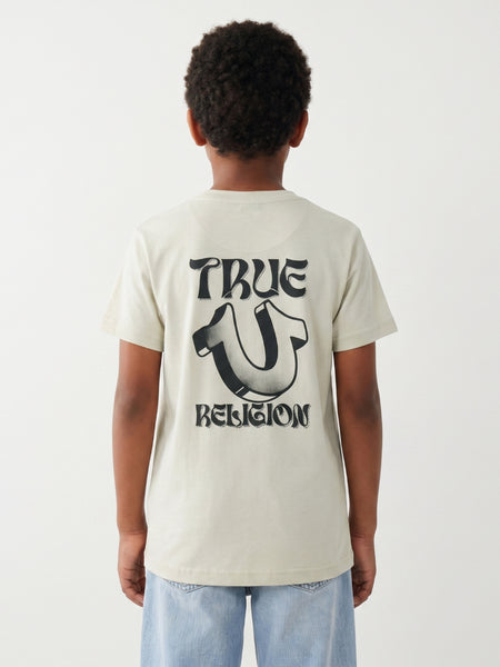 True Religion Boys Beige Solid Regular Fit Pure Cotton T-Shirt