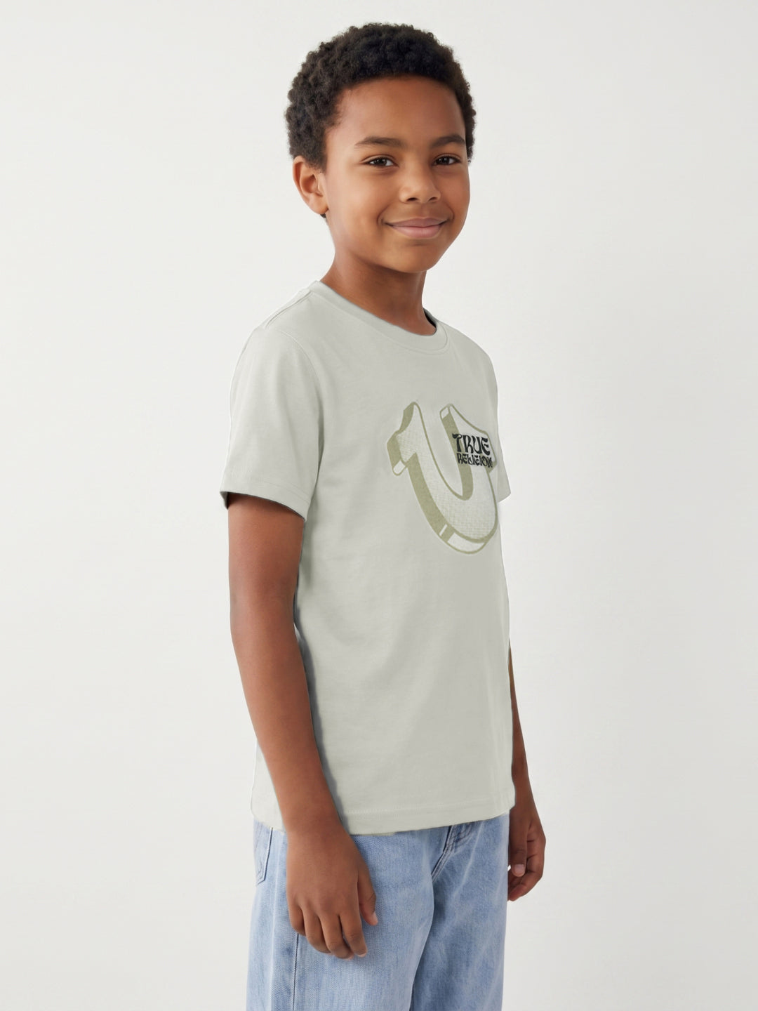 True Religion Boys Beige Solid Regular Fit Pure Cotton T-Shirt