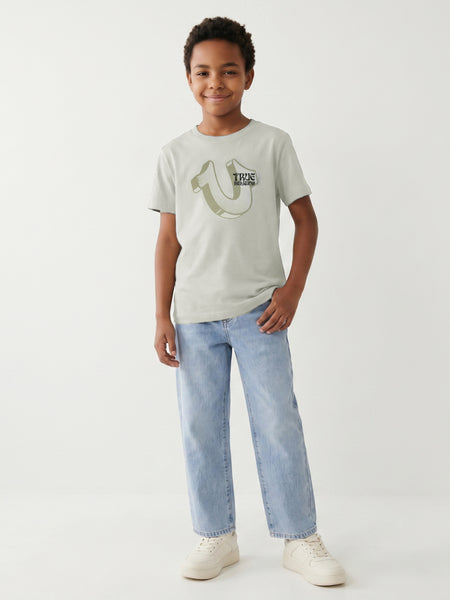 True Religion Boys Beige Solid Regular Fit Pure Cotton T-Shirt