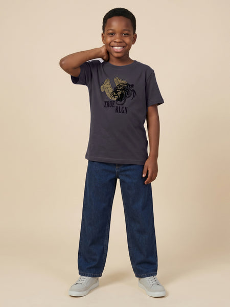 True Religion Boys Grey Solid Regular Fit Pure Cotton T-Shirt