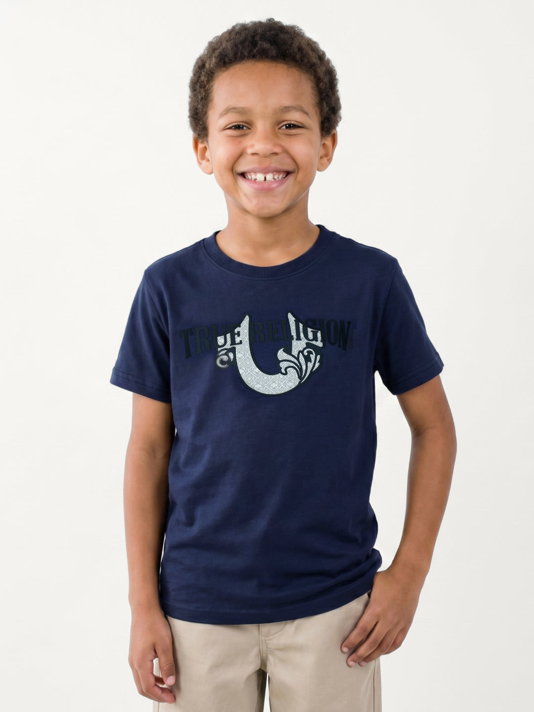 True Religion Boys Blue Solid Regular Fit T-Shirt