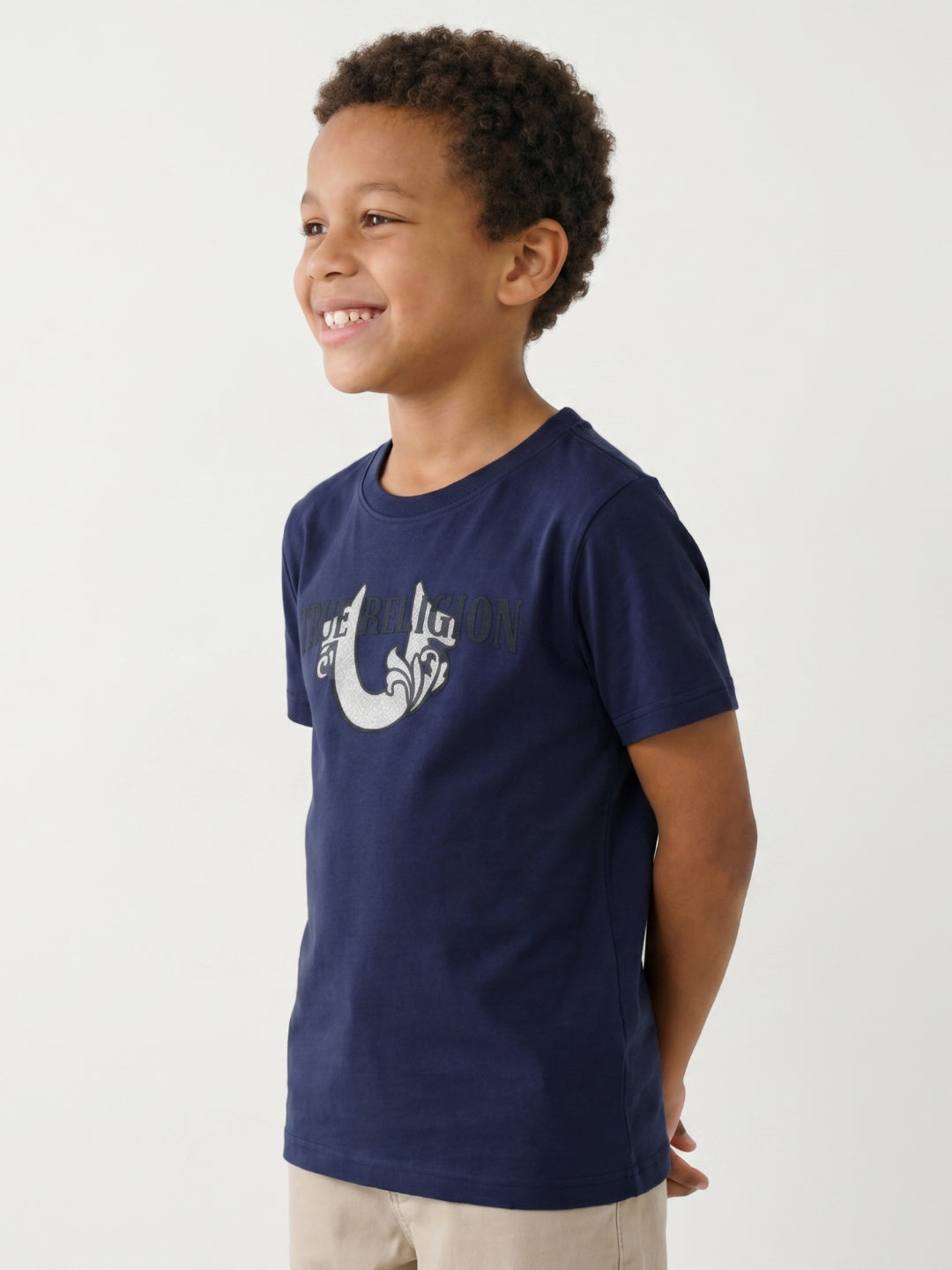 True Religion Boys Blue Solid Regular Fit T-Shirt