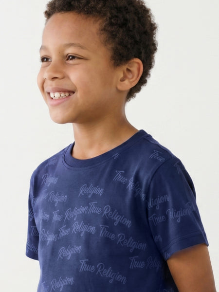 True Religion Boys Blue Printed Regular Fit Pure Cotton T-Shirt
