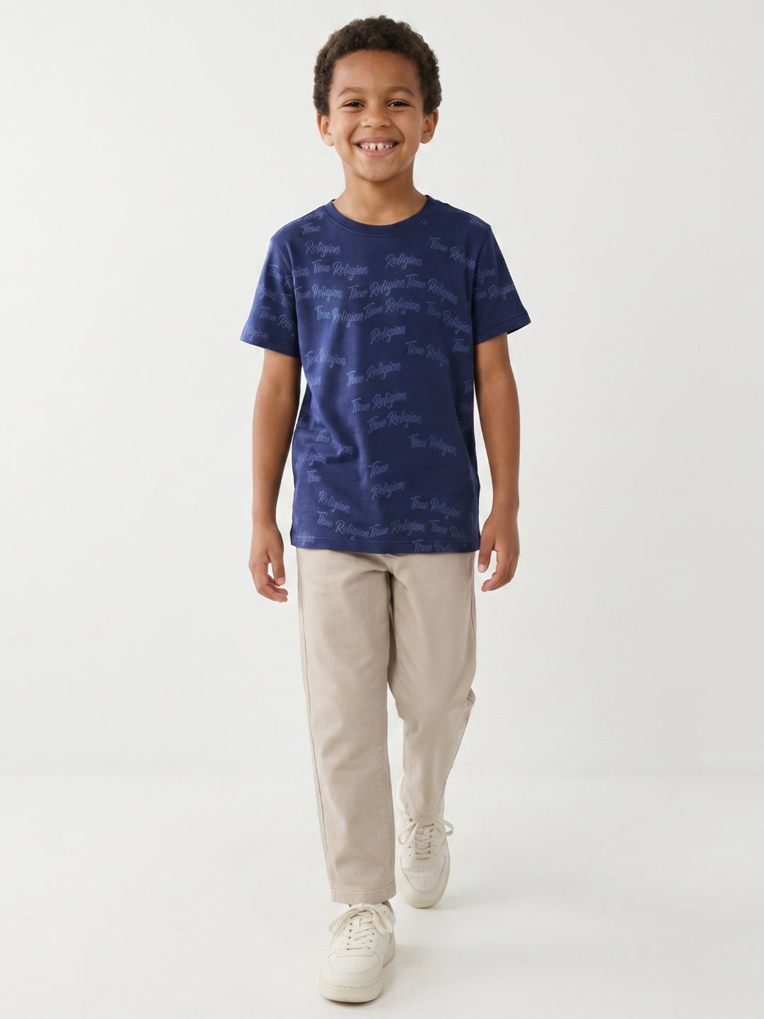 True Religion Boys Blue Printed Regular Fit Pure Cotton T-Shirt