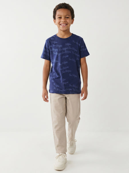 True Religion Boys Blue Printed Regular Fit Pure Cotton T-Shirt