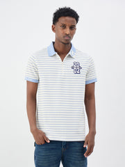 True Religion Men White Woven Design Regular Fit Polo T-Shirt