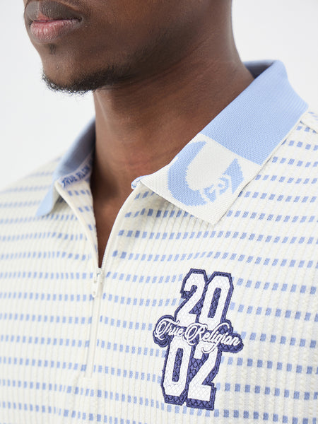 True Religion Men White Woven Design Regular Fit Polo T-Shirt