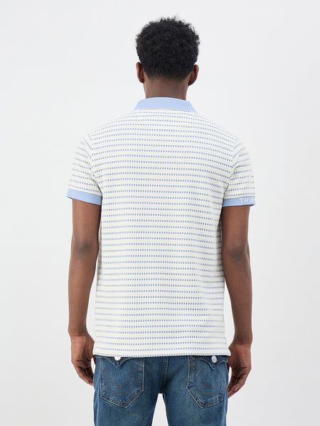 True Religion Men White Woven Design Regular Fit Polo T-Shirt