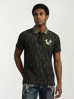 True Religion Men Green Abstract Regular Fit Polo T-Shirt