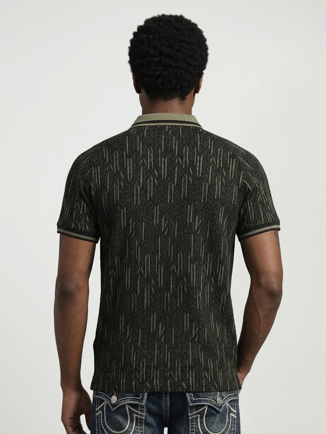 True Religion Men Green Abstract Regular Fit Polo T-Shirt