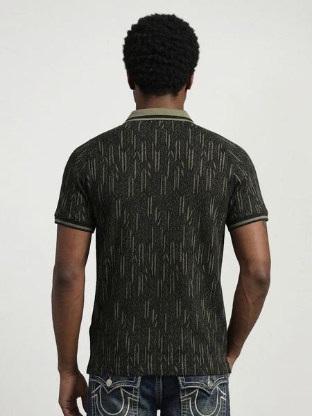True Religion Men Green Abstract Regular Fit Polo T-Shirt